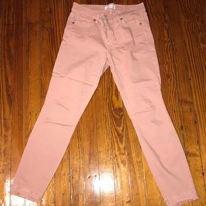 Pink Loft modern skinny jeans with frayed pant leg